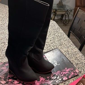 Gently used wedge thigh Boots